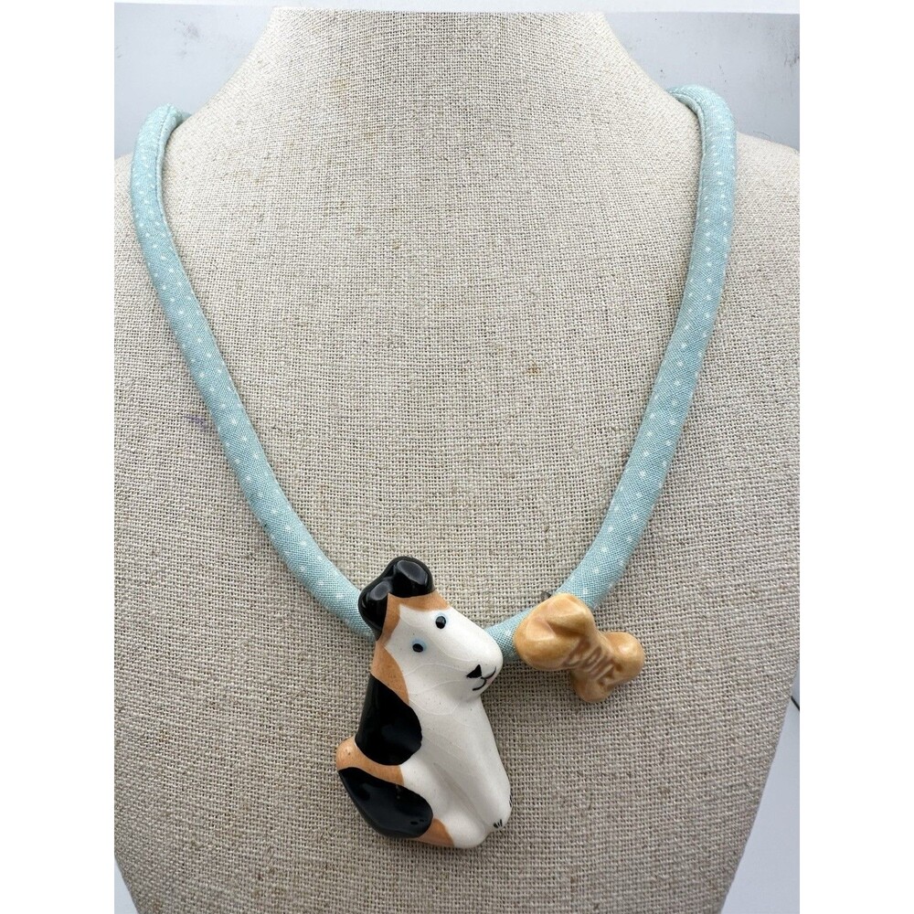 Vintage Flying Colors Hand painted Ceramic Dog Necklace 24”